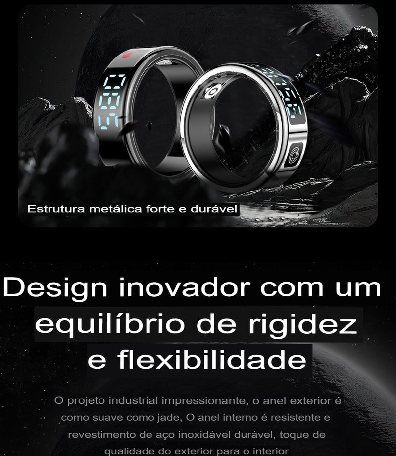 Anel Inteligente com Tela LED, Rastreador Fitness e Sono IP68 à Prova D'água