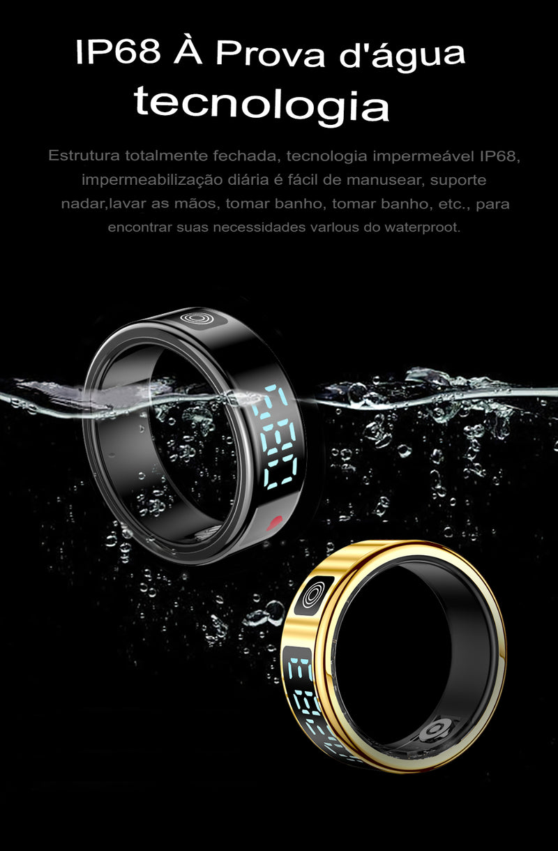 Anel Inteligente com Tela LED, Rastreador Fitness e Sono IP68 à Prova D'água