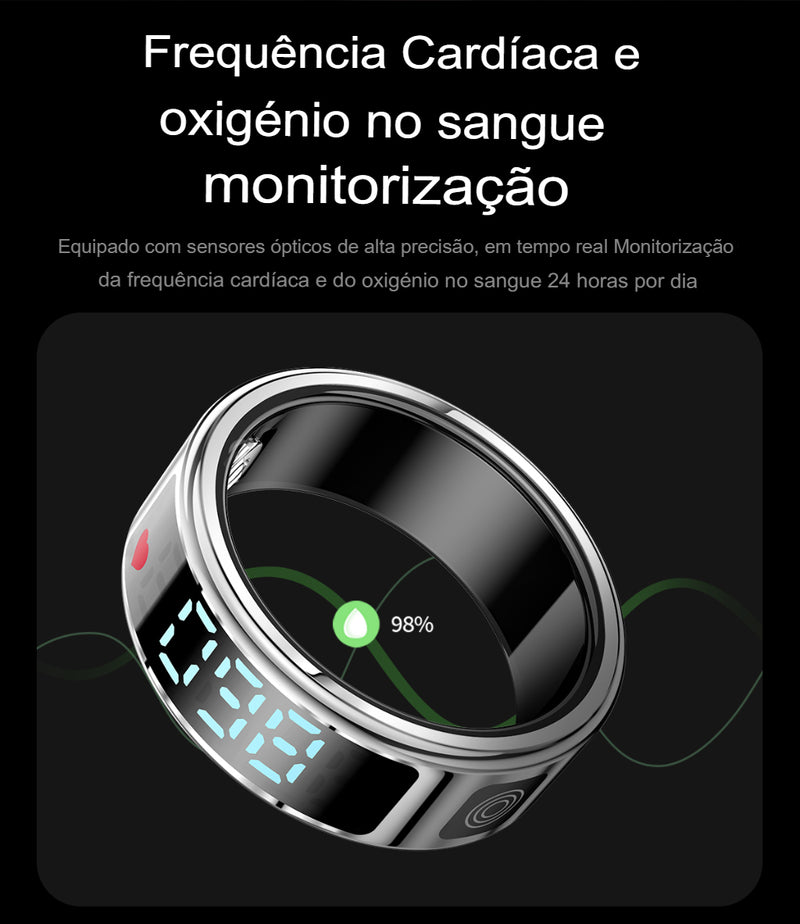 Anel Inteligente com Tela LED, Rastreador Fitness e Sono IP68 à Prova D'água